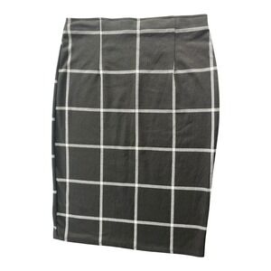 Rainbow Pencil Midi Stretch Plaid Black Skirt Medium Business Casual Academia